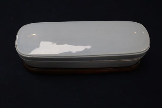 A Chinese Claire-de-Lune glazed scribes box and cover, 19th /20th century, 22cm, wood stand